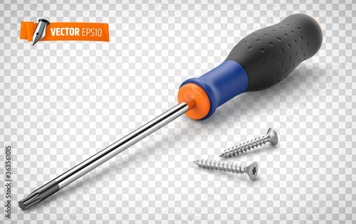 Tournevis torx et vis vectoriels sur fond transparent