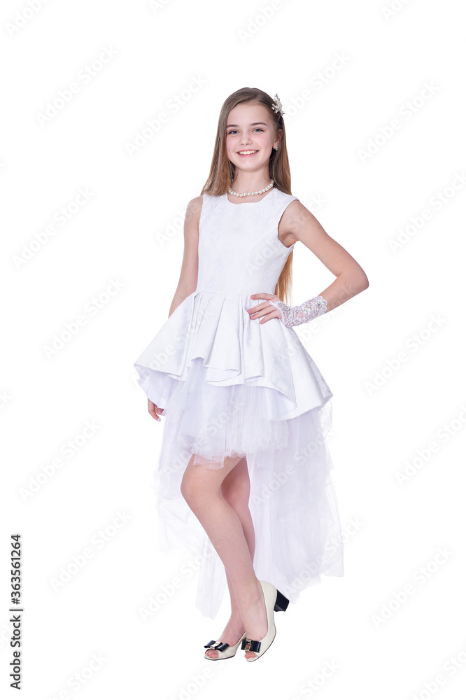 Portrait of happy little girl in dress