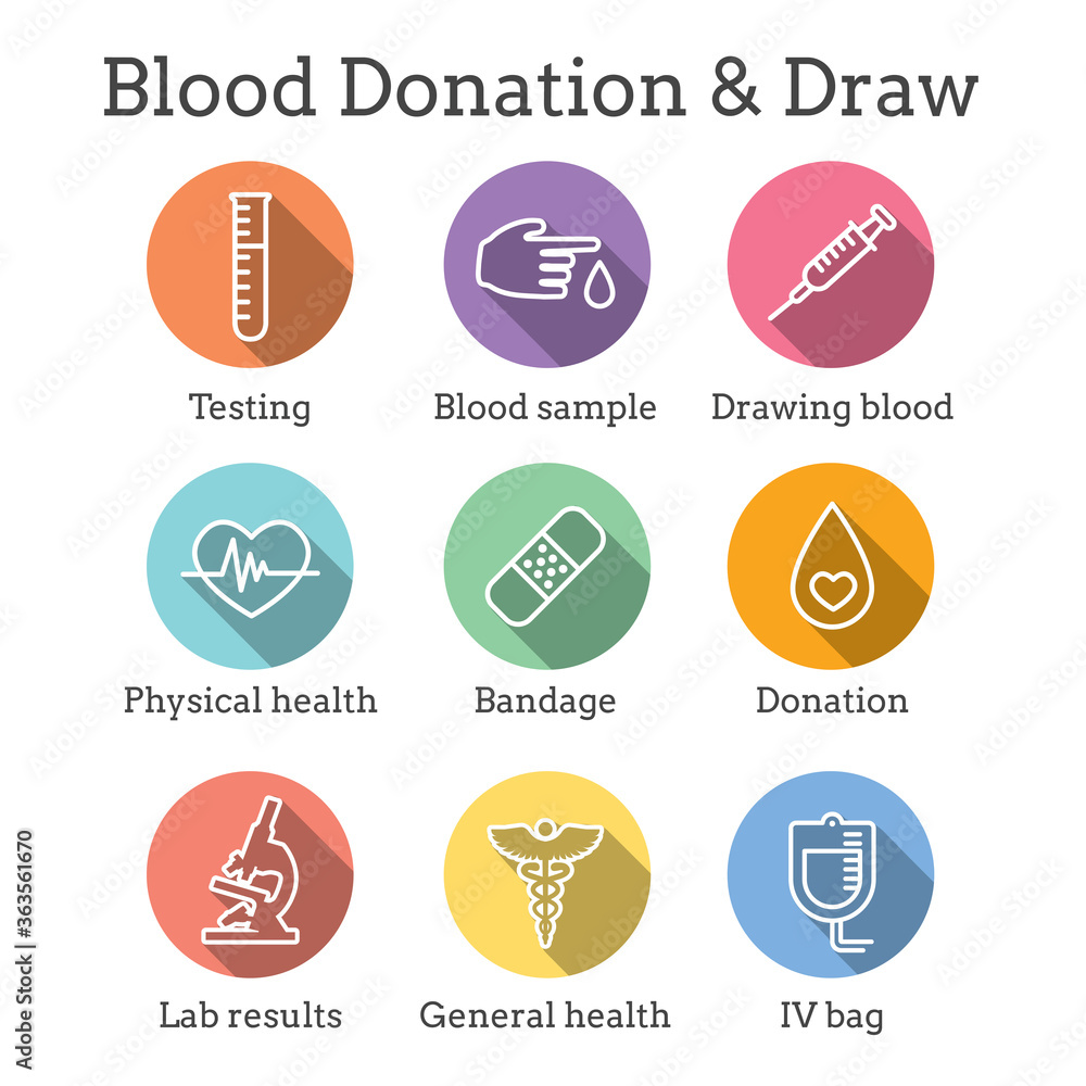 Blood testing and work icon set with syringe, donation, & blood sample ideas Blood testing and work icon set with syringe, donation, & blood sample ideas