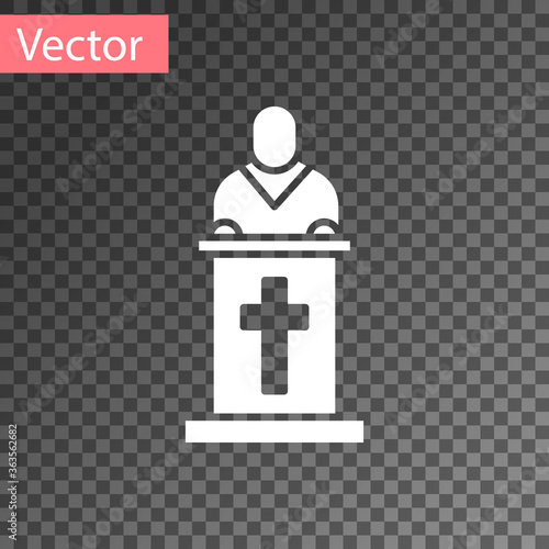 White Church pastor preaching icon isolated on transparent background. Vector Illustration.