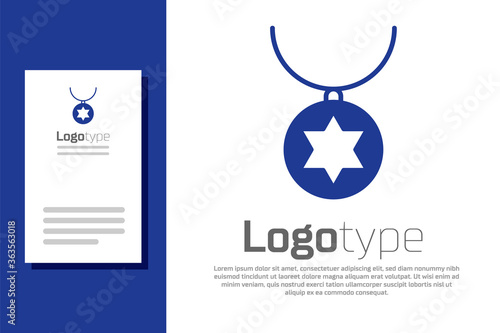 Blue Star of David necklace on chain icon isolated on white background. Jewish religion. Symbol of Israel. Jewellery and accessory. Logo design template element. Vector Illustration.