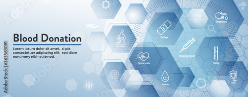 Blood testing work icon set and web header banner