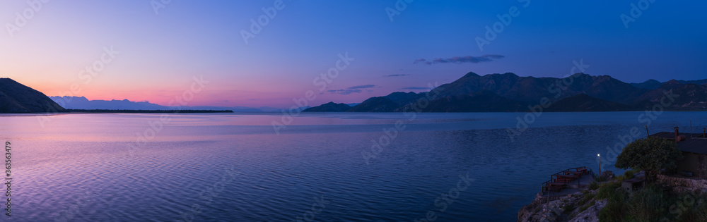 Skadar Lake in Montenegro summer sunrise panorama