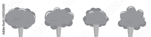 A set of mushroom explosions. Boom! Symbol, sticker tag, special offer label, advertising badge. Sign banner. Comics speech bubble bang. Clouds for explosions like boom. 