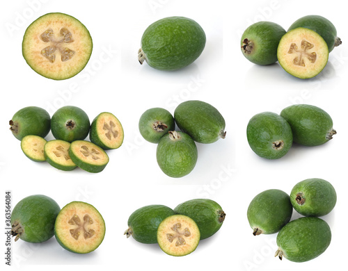 Feijoa fruit Collection,  Feijoa set on white background
