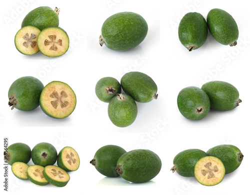 Feijoa fruit Collection,  Feijoa set on white background