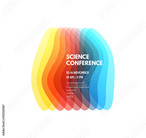 Science conference. Abstract geometric background with transparent colored figures. Vector illustration made of various overlapping elements.