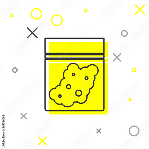 Grey line Plastic bag of medicinal cannabis icon isolated on white background. Health danger. Vector Illustration.