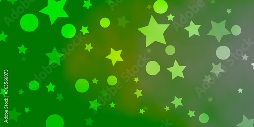Light Green vector template with circles, stars. Abstract illustration with colorful shapes of circles, stars. Texture for window blinds, curtains.