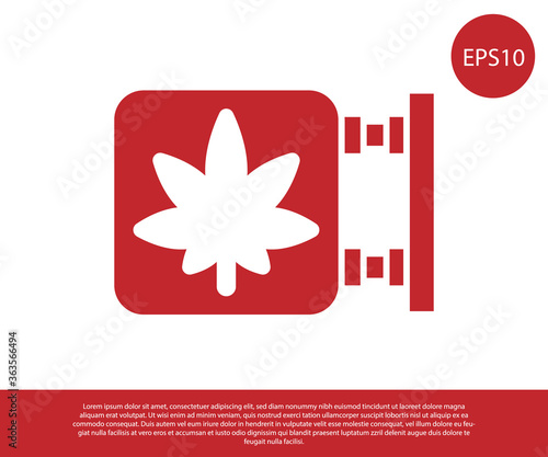 Red Marijuana and cannabis store icon isolated on white background. Equipment and accessories for smoking, storing medical cannabis. Vector Illustration.