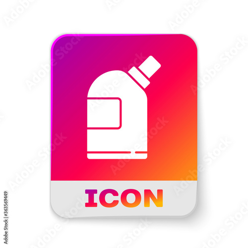 White Plastic bottles for laundry detergent, bleach, dishwashing liquid or another cleaning agent icon isolated on white background. Rectangle color button. Vector Illustration.