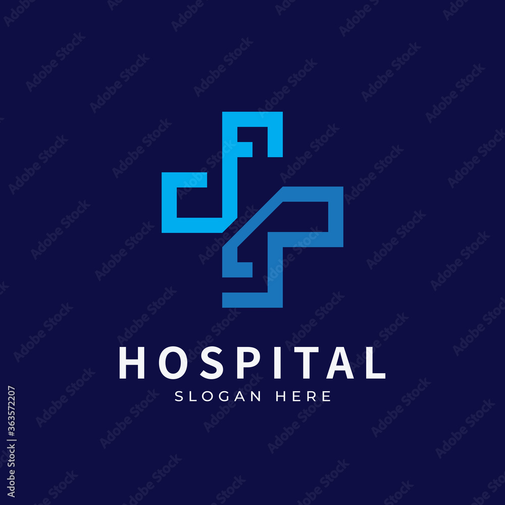 Fototapeta premium Health logo with initial letter F J, J F, F J logo designs concept. Medical health-care logo designs template.