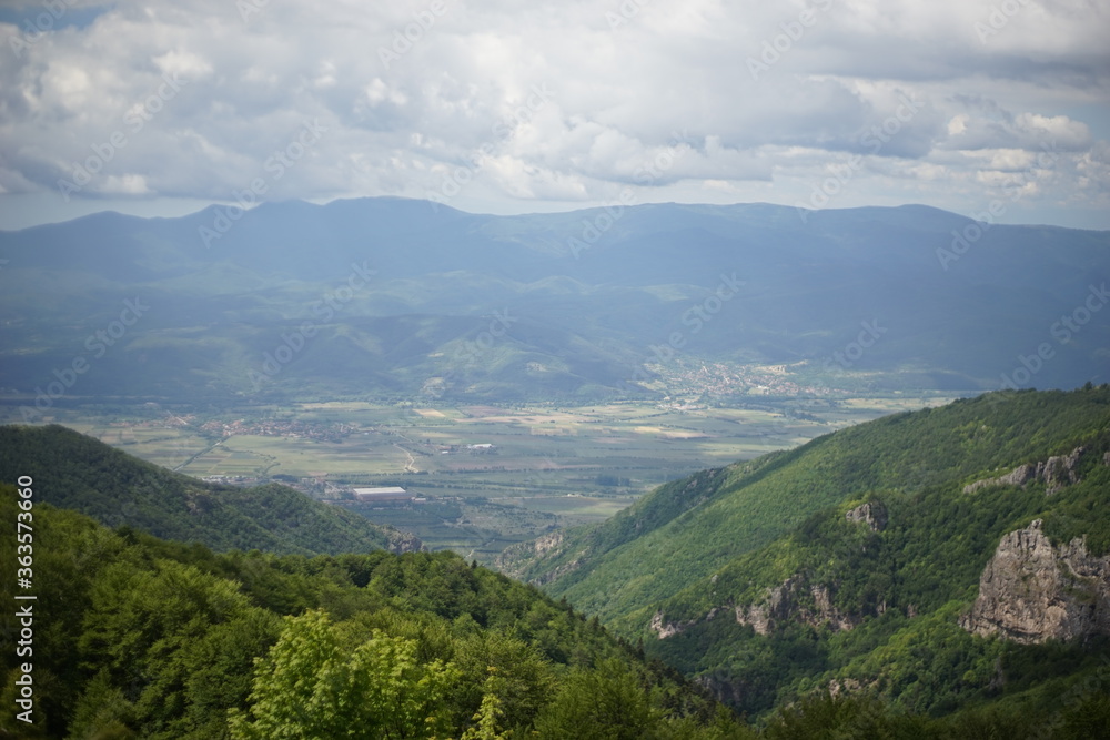 A panoramic view from the summit of Stara Planina (Balkan Mountains) towards the valleys in the south of Bulgaria.