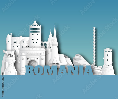 Romania Landmark Global Travel And Journey paper background. Vector Design Template.used for your advertisement, book, banner, template, travel business or presentation.