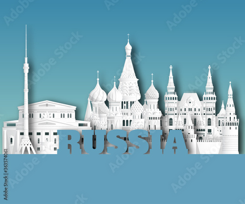 Russia Landmark Global Travel And Journey paper background. Vector Design Template.used for your advertisement, book, banner, template, travel business or presentation.
