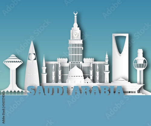 Saudi arabia Landmark Global Travel And Journey paper background. Vector Design Template.used for your advertisement, book, banner, template, travel business or presentation. photo
