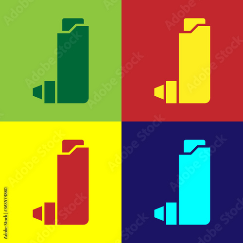 Pop art Inhaler icon isolated on color background. Breather for cough relief, inhalation, allergic patient. Vector Illustration.