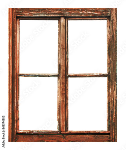 Vintage brown wooden window on white background