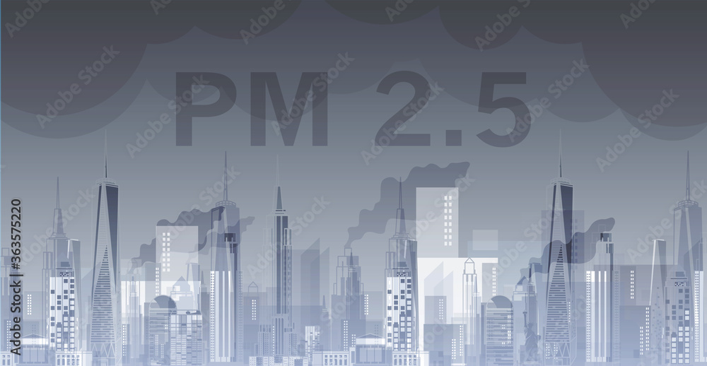 PM2.5 in city background architectural with drawings of modern for use web, magazine or poster vector design.
