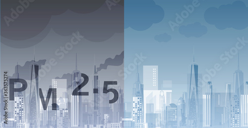 PM2.5 in city background architectural with drawings of modern for use web, magazine or poster vector design.