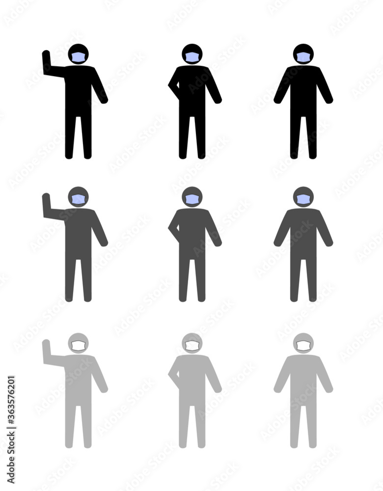 people icons, social distances and masks, vector illustrations, colorful, white background people icons, social distances and masks, vector illustrations, colorful, white background