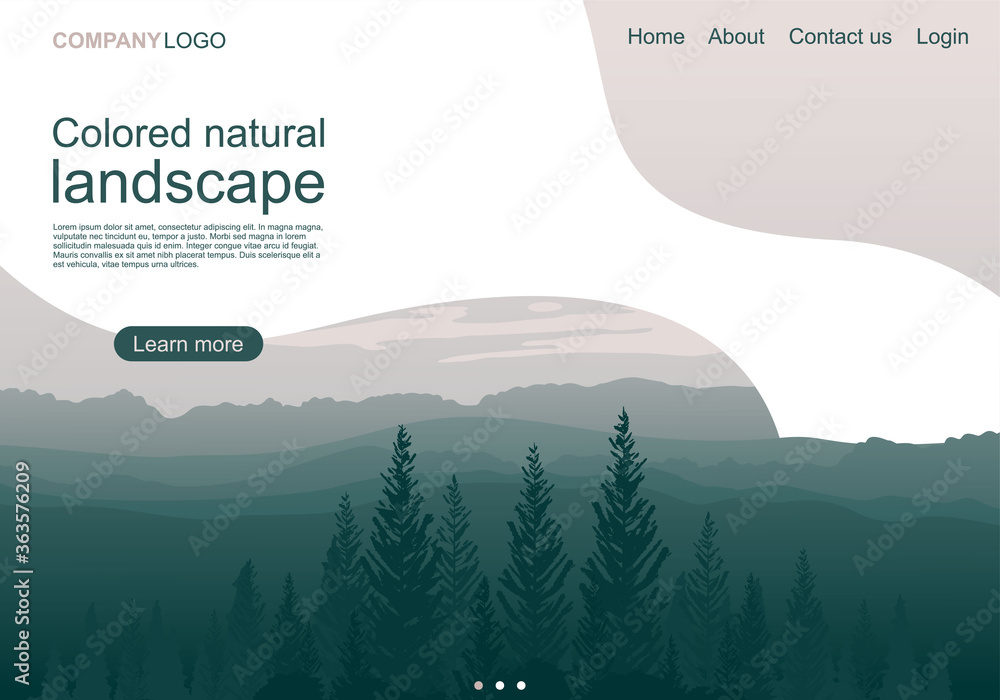 Colored natural mountain landscape landing page - obrazy, fototapety, plakaty 