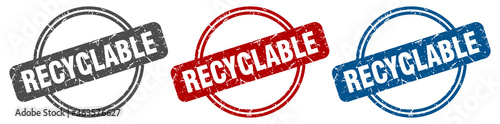 recyclable stamp. recyclable sign. recyclable label set