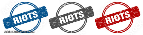 riots stamp. riots sign. riots label set