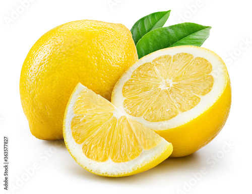 Fotografia, Obraz Lemon fruit with leaf isolate