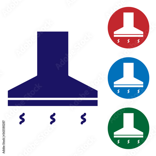 Blue Kitchen extractor fan icon isolated on white background. Cooker hood. Kitchen exhaust. Household appliance. Set icons in color square buttons. Vector Illustration.