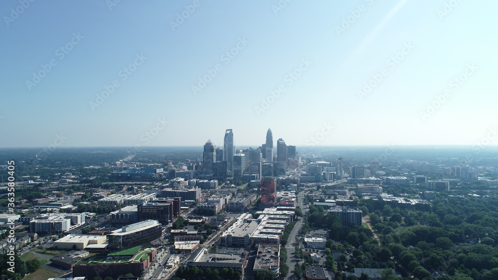 Aerial view of the Charlotte skyline.