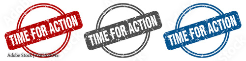 time for action stamp. time for action sign. time for action label set