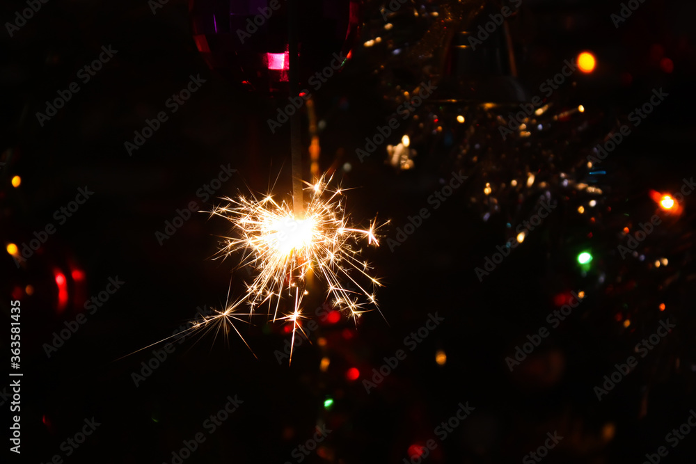 Fototapeta premium Bengali fire. Festive firework salute burst. Festive new year background.