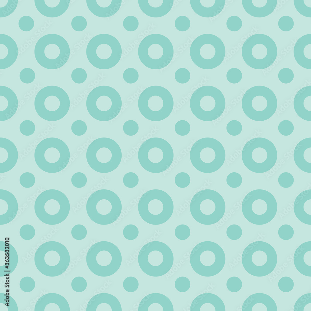 Seamless pattern with polka dots on a retro mint green background. For desktop wallpaper, web design, cards, invitations, wedding or baby shower albums, backgrounds, arts and scrapbooks