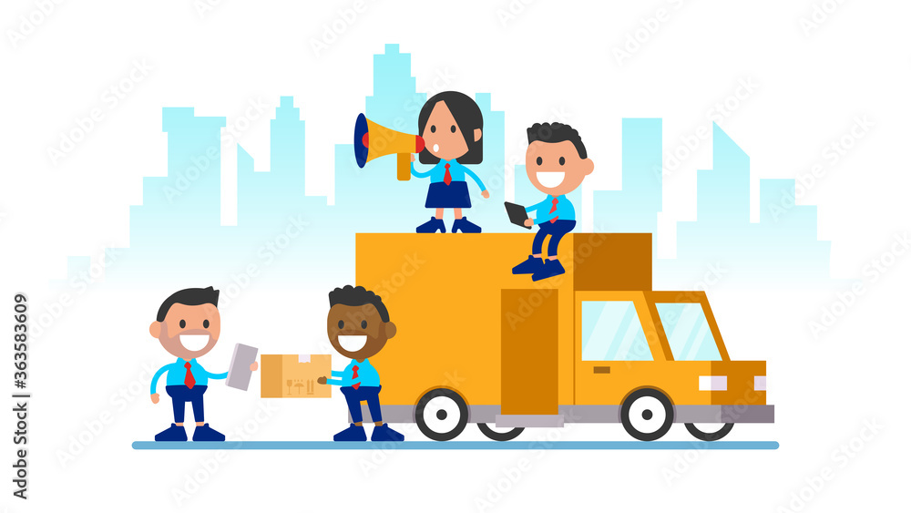Online delivery service, young man happy the package arrived.
Online delivery service, young man happy the package arrived.