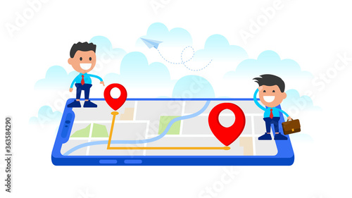 GPS navigation vector illustration concept. Cartography display, location on the city map, navigation in the smartphone and tablet.
