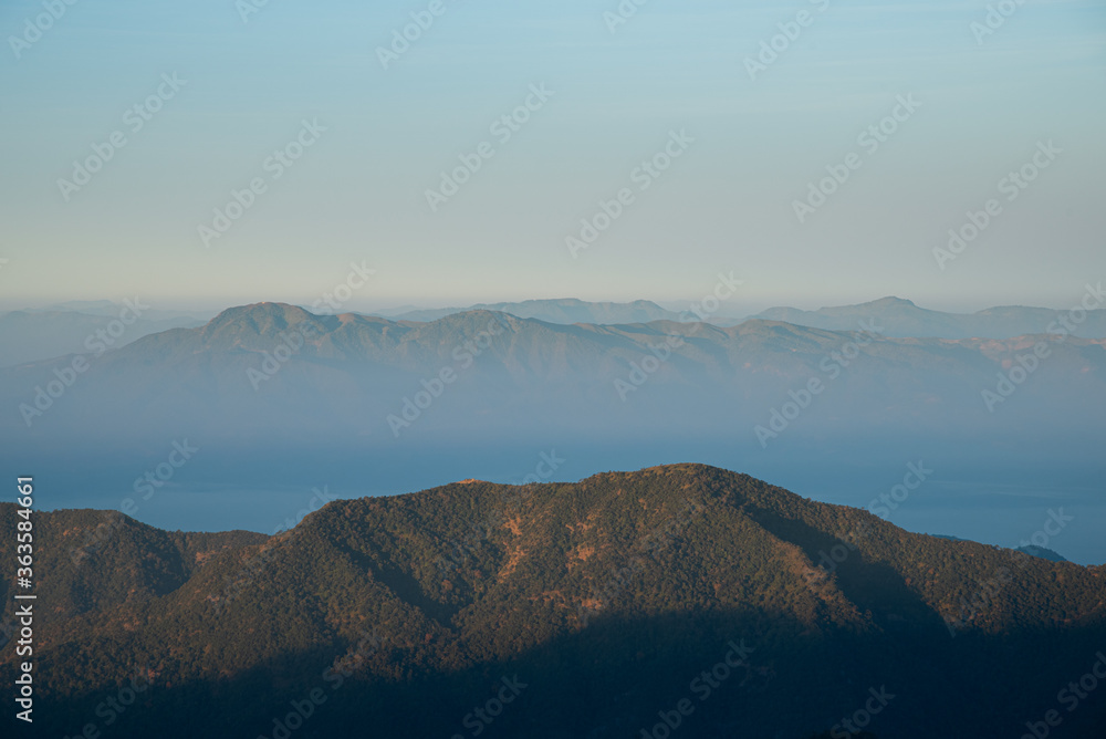 Morning misty mountain sunrise landscape 