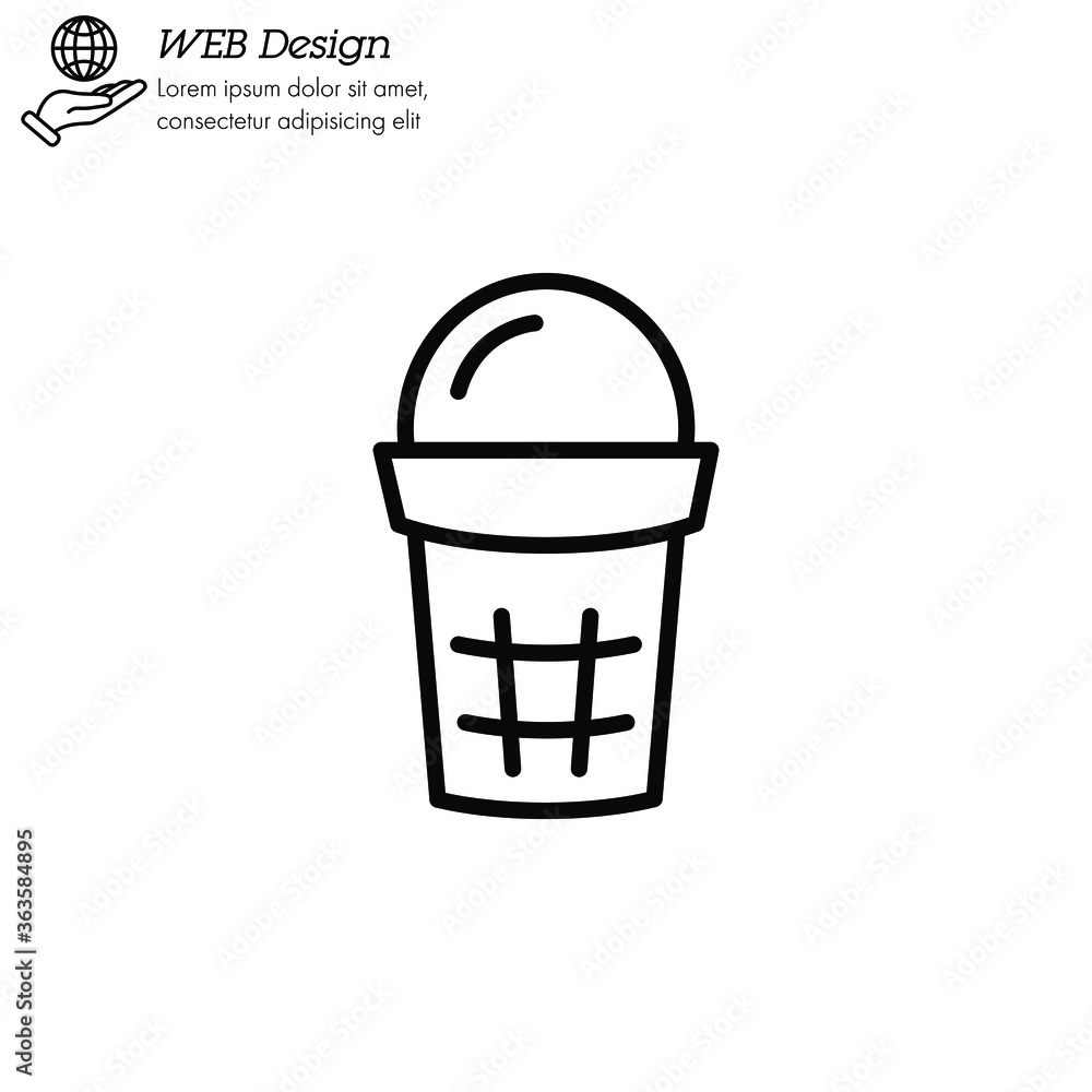 ice cream in waffle cup icon thin line, linear, outline. Simple sign, logo ice cream in waffle cup icon thin line, linear, outline. Simple sign, logo