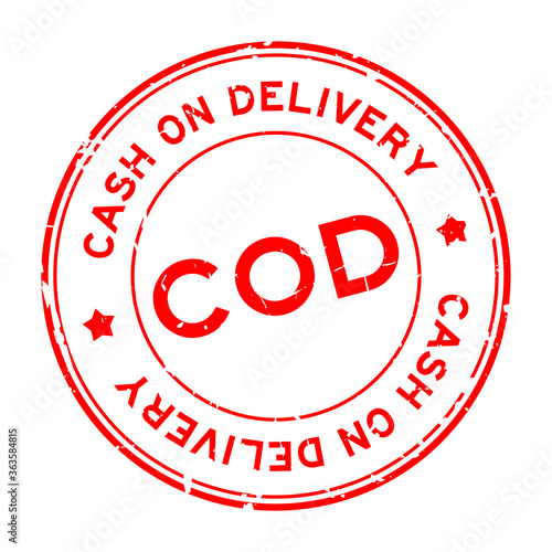 Grunge red cod (cash on delivery or cash on demand) word round rubber seal stamp on white background