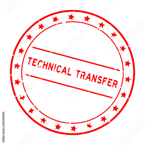 Grunge red technical transfer word round rubber seal stamp on white background