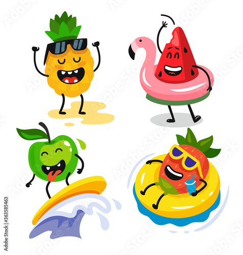 cute funny fruits relax in summer