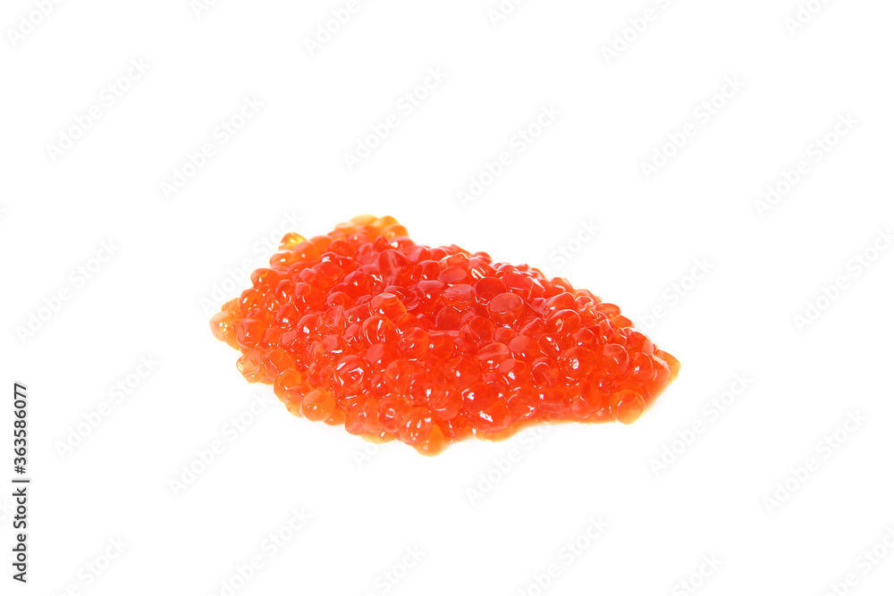 Red caviar on a white background. Seafood. Expensive food. A handful of red caviar Red caviar on a white background. Seafood. Expensive food. A handful of red caviar