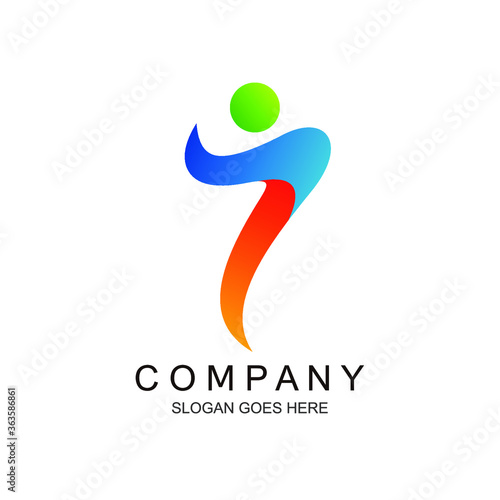 Number 7 with people shape logo design