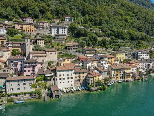 Areal view at the village of Gendria on lake Lugano, Switzerland © fotoember