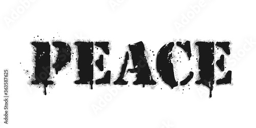 Peace lettering. Vector graffiti lettering on white. Lettering sprayed with leak in black over white. Design street art.