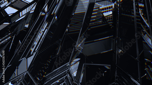 Abstract futuristic cyberspace dark background. Concept data technology, business security. Black glass geometry.
