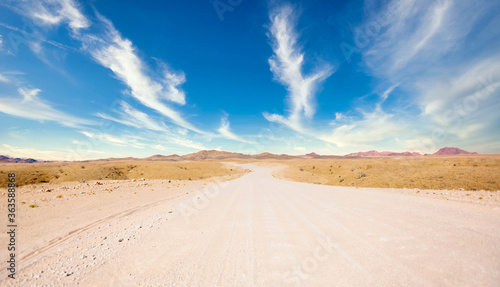 Gravel road and beautiful landscape in Namibia