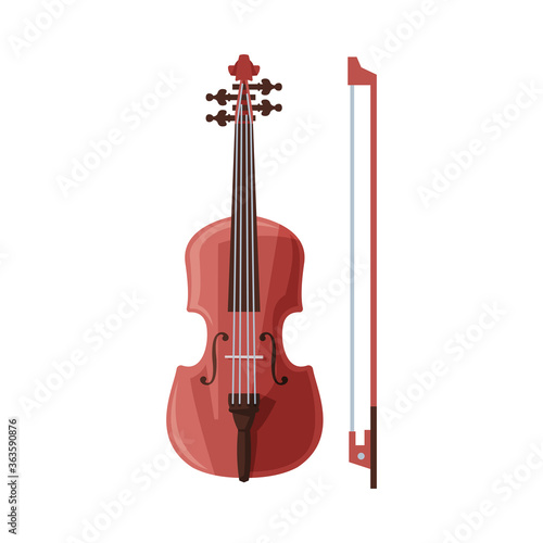 Violin and Bow Classical String Musical Instrument Flat Vector Illustration on White Background