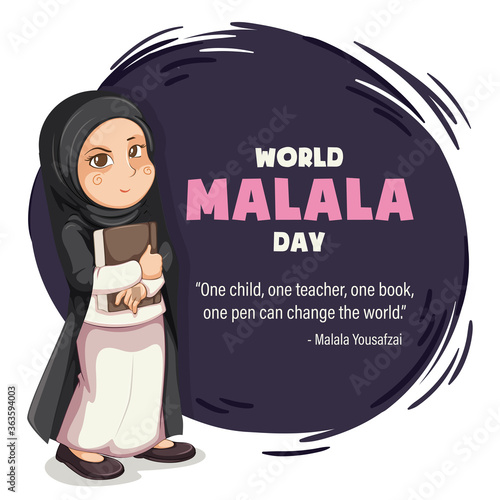 World Malala Day, 12th July, Malala Yousafzai quote, women education, illustration vector
