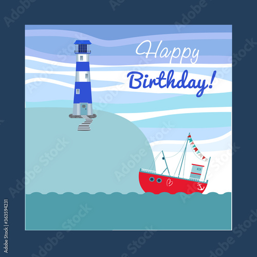 Happy birthday card with lighthouse 